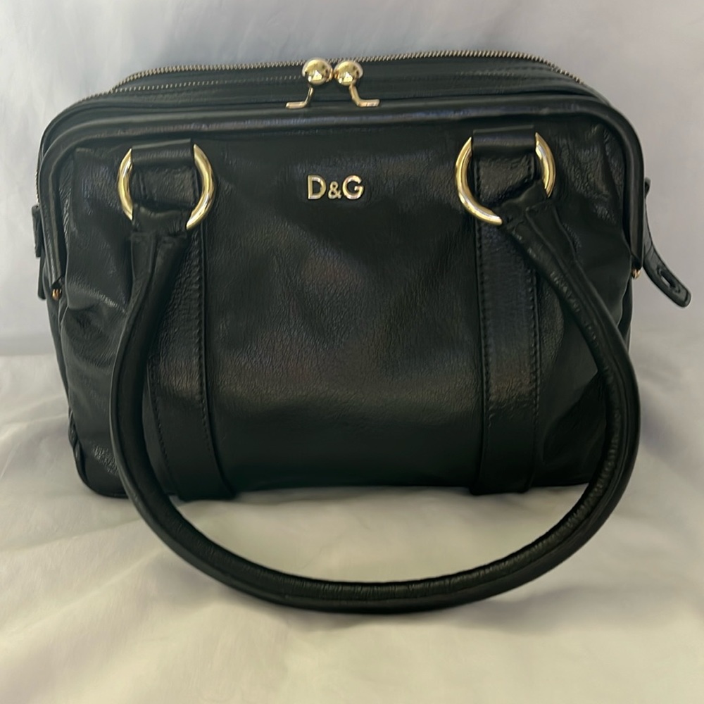 Dolce & Gabbana Black Leather Hobo with Gold Accents
